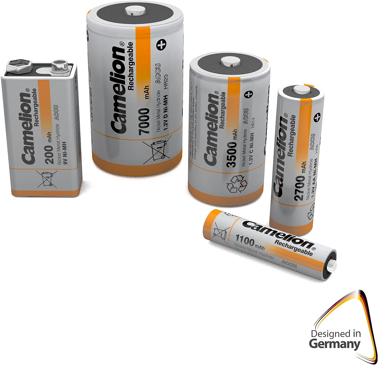 Camelion NiMH battery D with 1.2 volts, 2 pieces, capacity 2500 mAh, rechargeable, for different devices and consumer needs