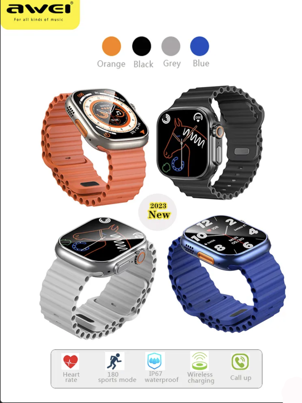 Awei H16 1.96in Smart Watch BLUE (Blue)