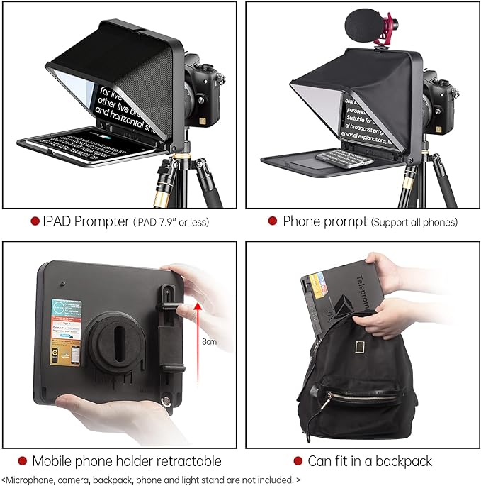 LENSGO TC7 Teleprompter with Remote Control for Camera / Smartphone