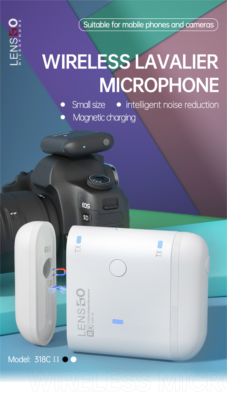 LENSGO 318C II 2.4GHz Dual Clip on Wireless Lavalier Microphone