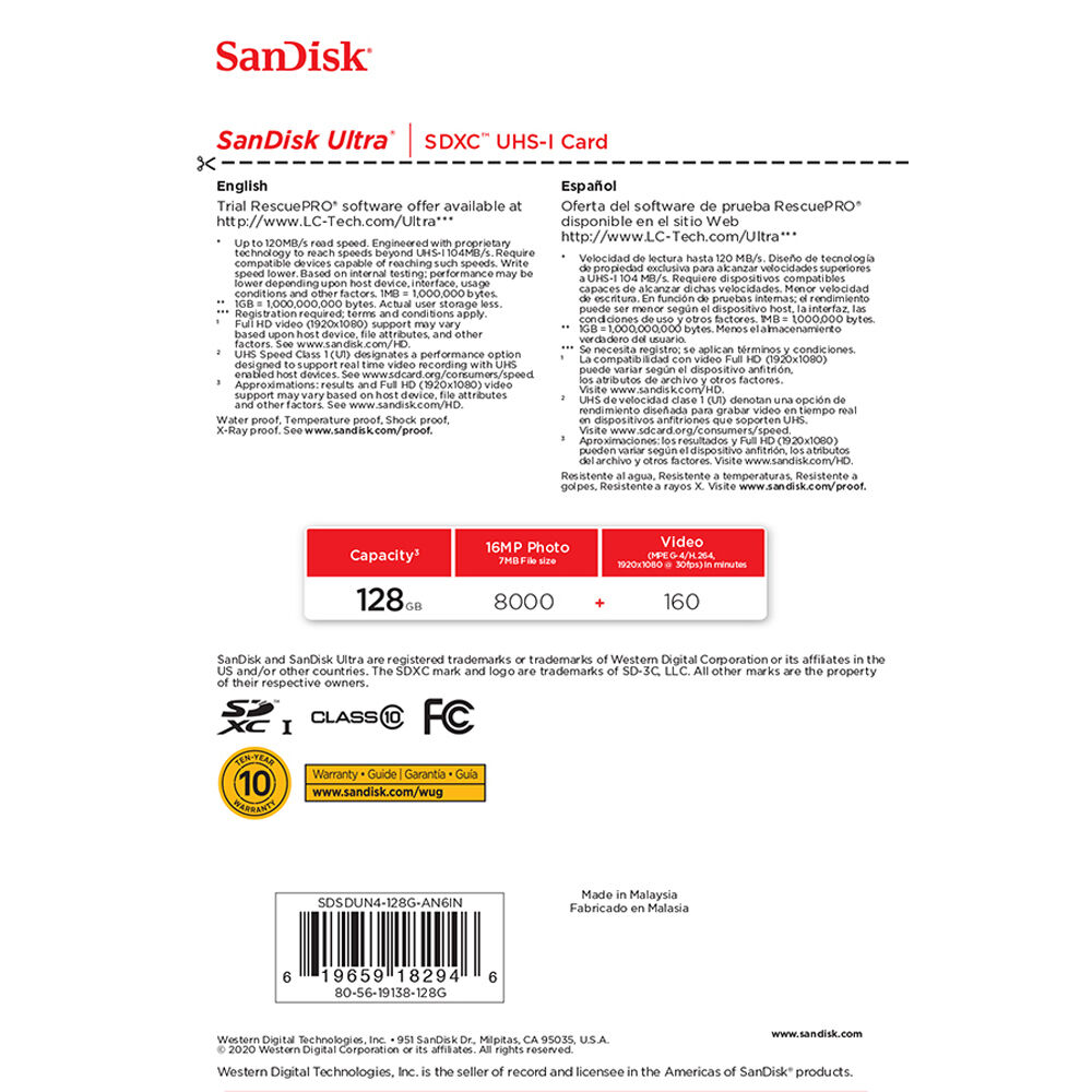 SanDisk 128GB Ultra UHS-I SDHC Memory Card