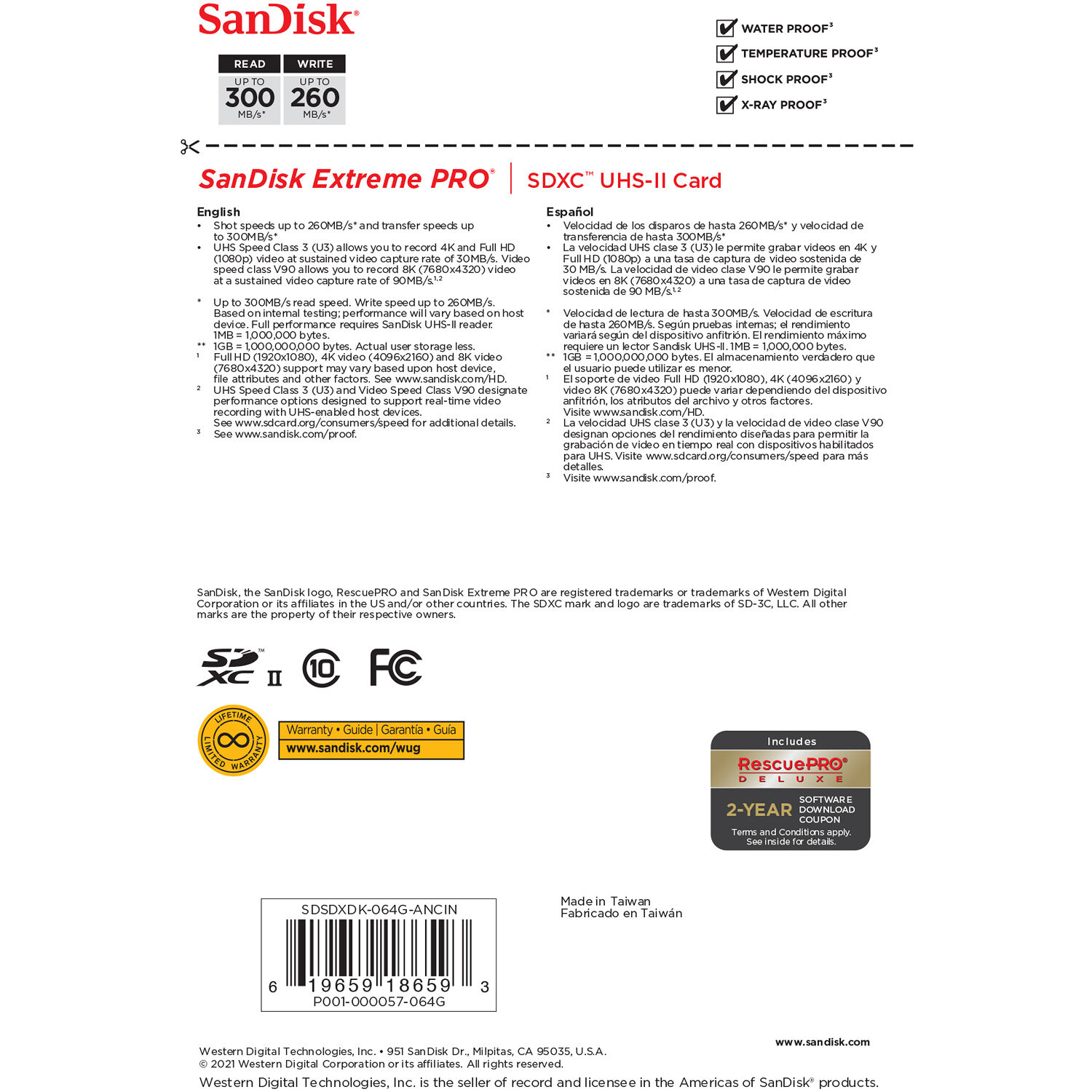 SanDisk 64GB Extreme PRO UHS-II SDHC Memory Card