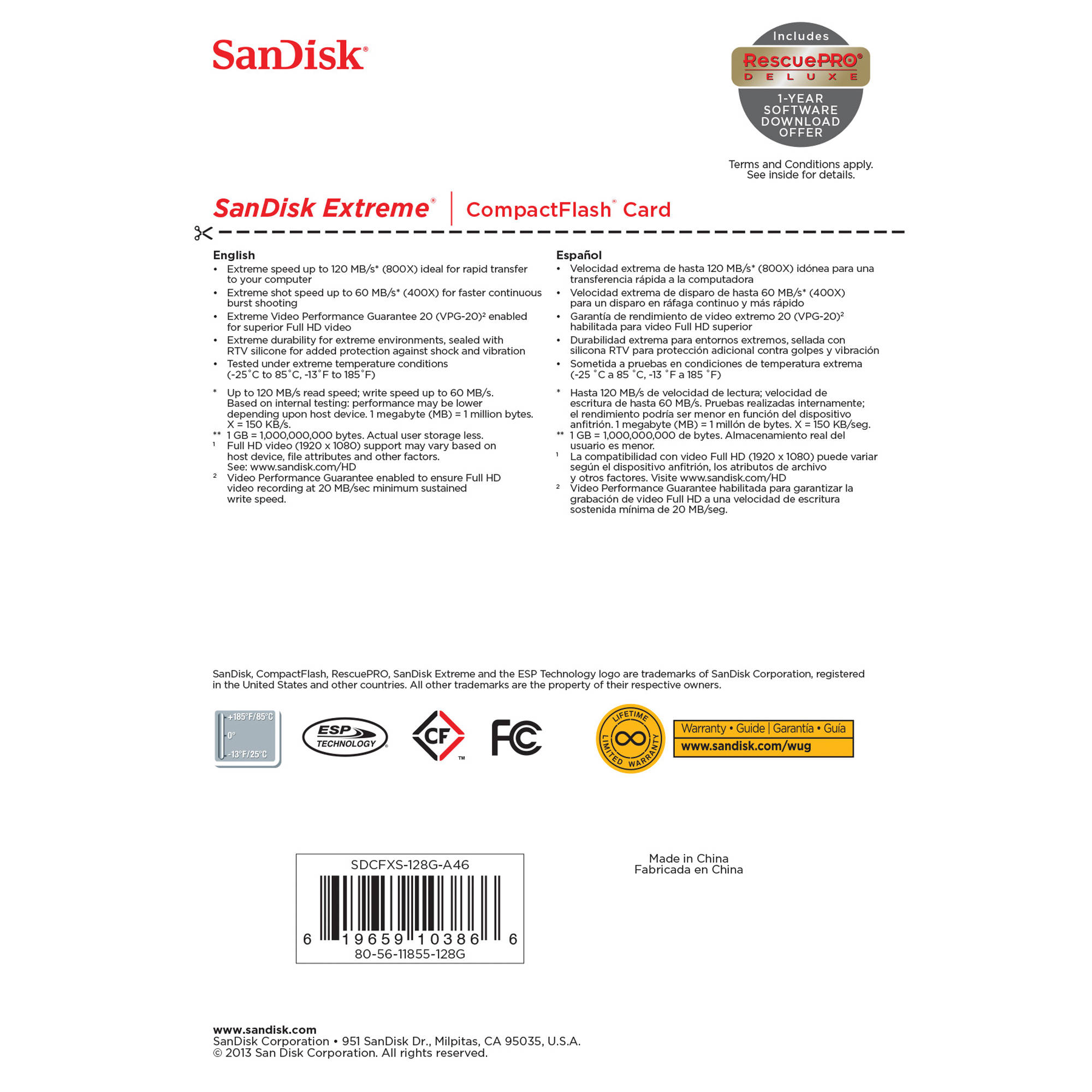SanDisk 128 GB Extreme CompactFlash Memory Card (120MB/s)