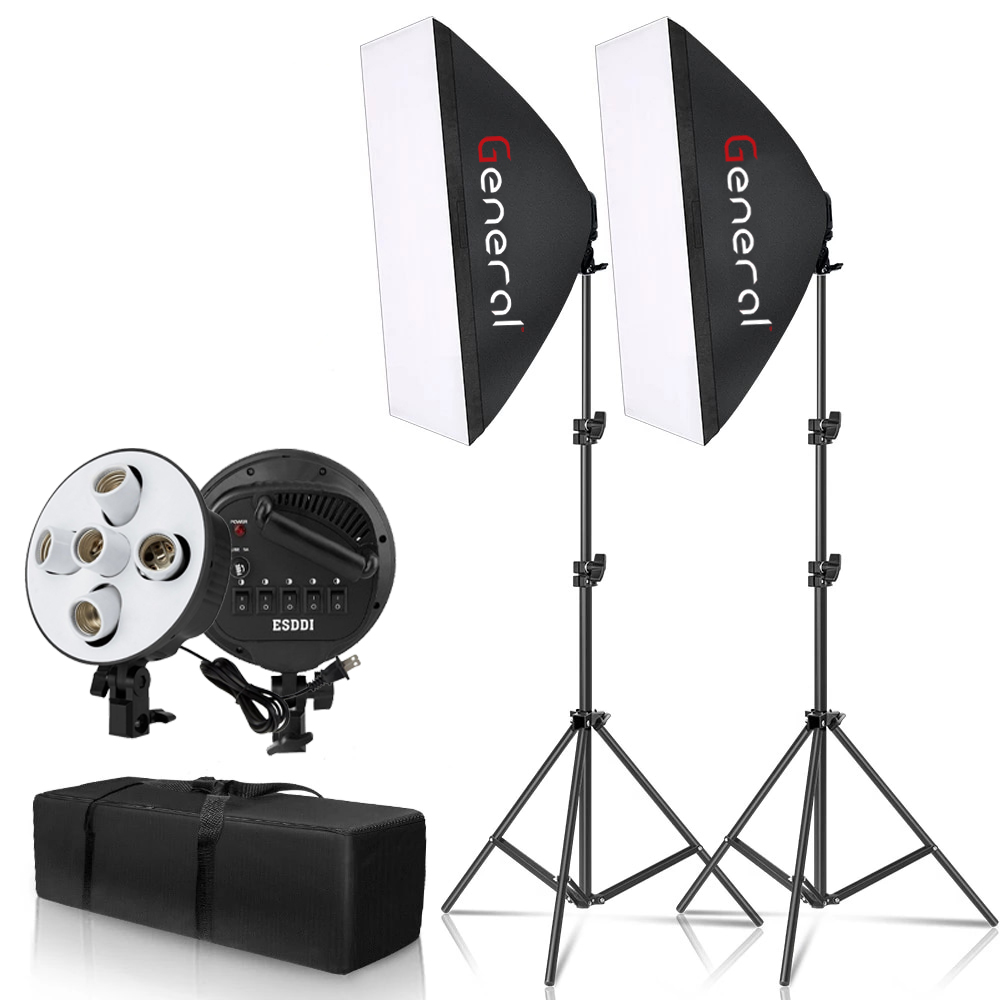 General photography kit 2 soft box with 5 lamp holder TL-5 kit with boom stand