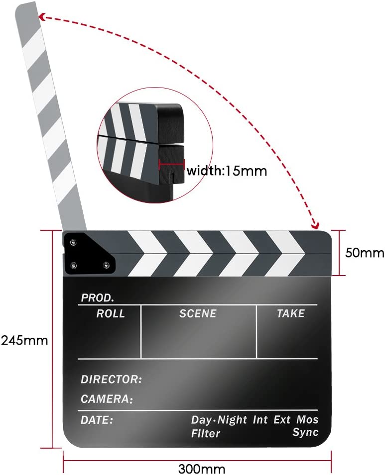 Acrylic Plastic 25x30cm Dry Erase Director's Film Movie Clapboard (Black)