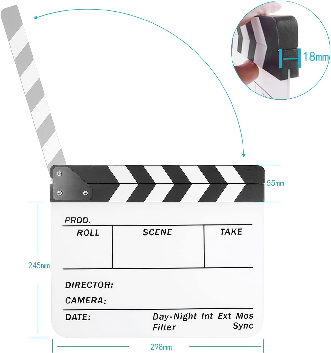 Acrylic Plastic 25x30cm Dry Erase Director's Film Movie Clapboard (White)