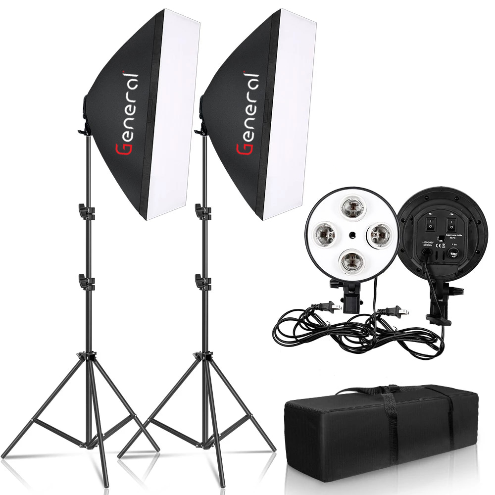 General 2 soft box with 4 lamp holder TL-4 kit with 8 Bulbs